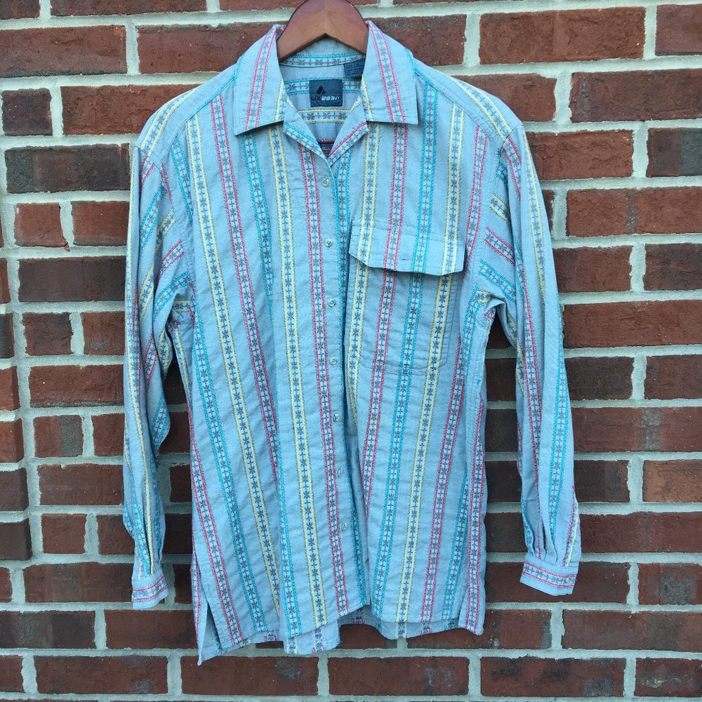 Vintage Lizwear Button Up Shirt Gray Multi-Color Stripe Small
